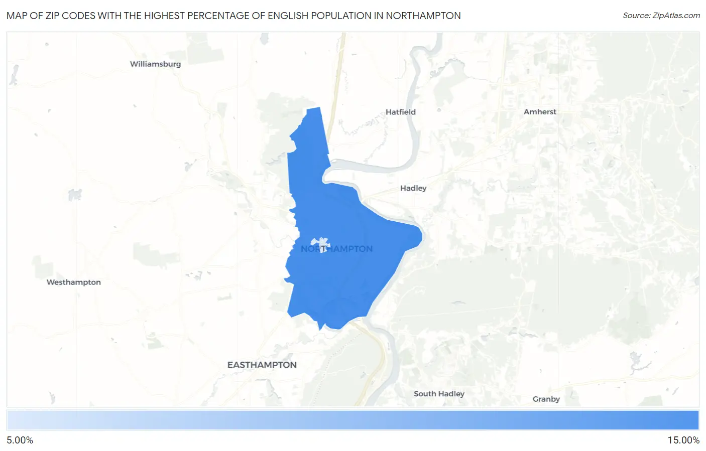 Zip Codes with the Highest Percentage of English Population in Northampton Map