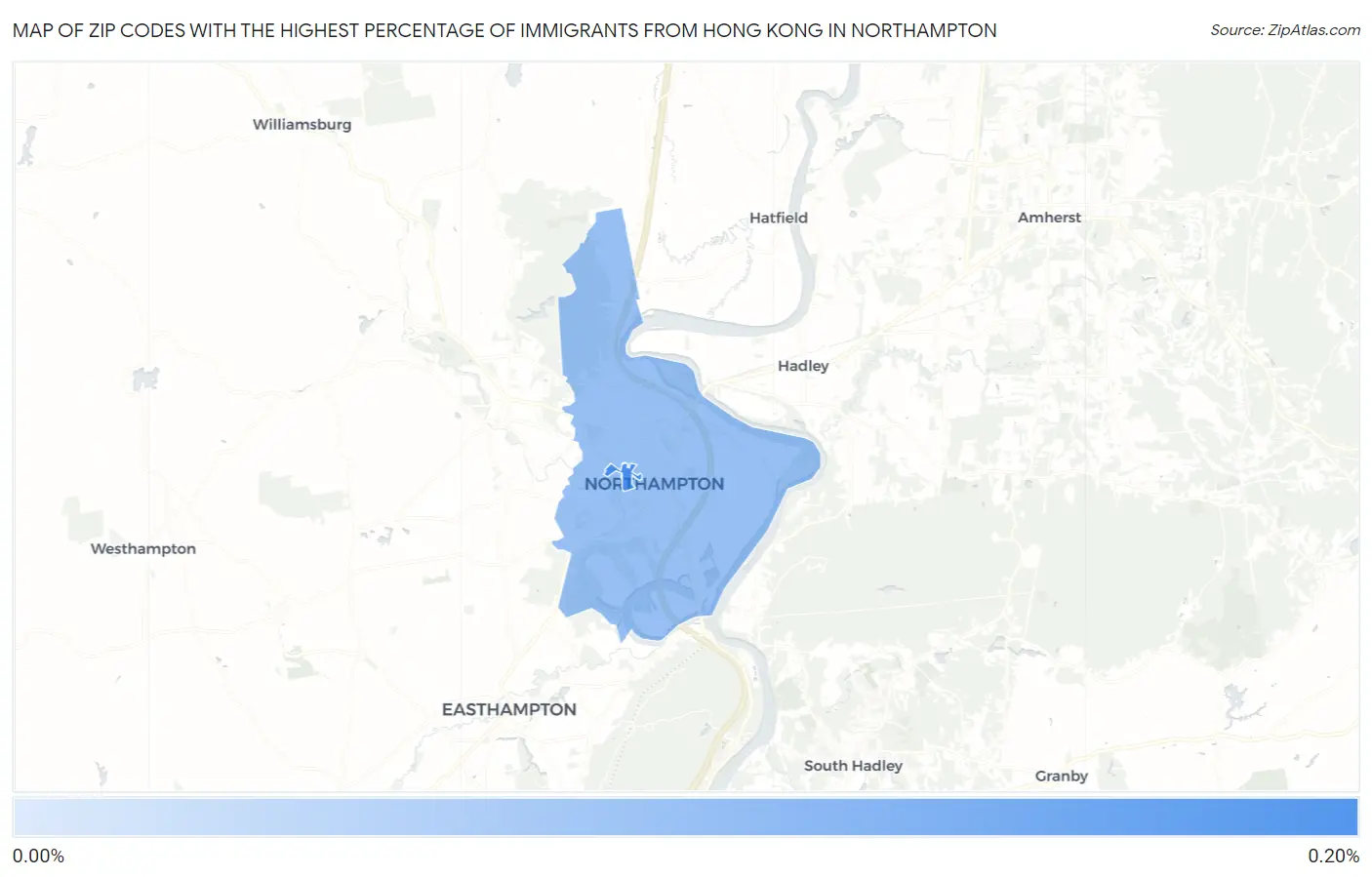 Zip Codes with the Highest Percentage of Immigrants from Hong Kong in Northampton Map