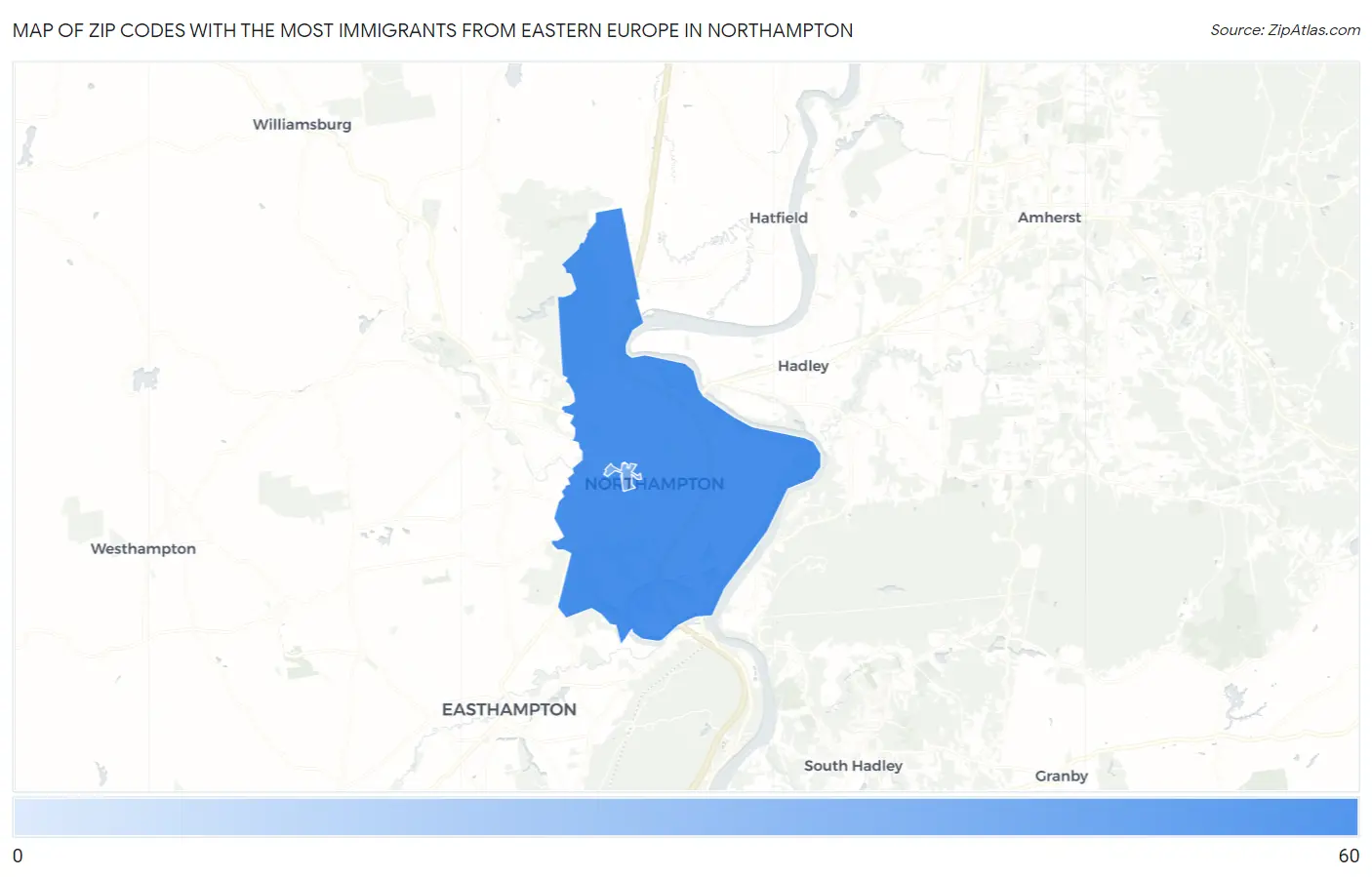 Zip Codes with the Most Immigrants from Eastern Europe in Northampton Map
