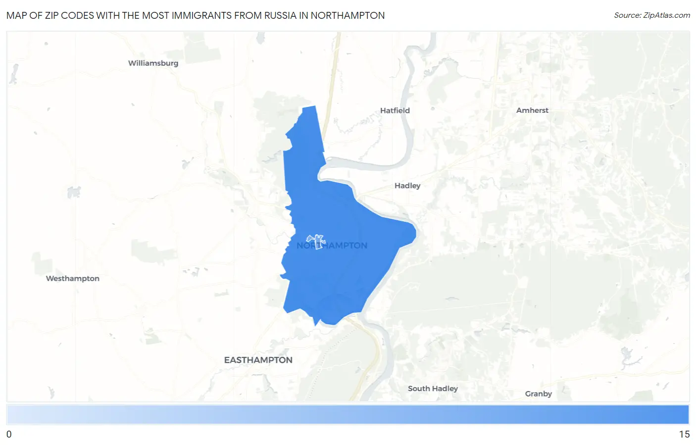 Zip Codes with the Most Immigrants from Russia in Northampton Map