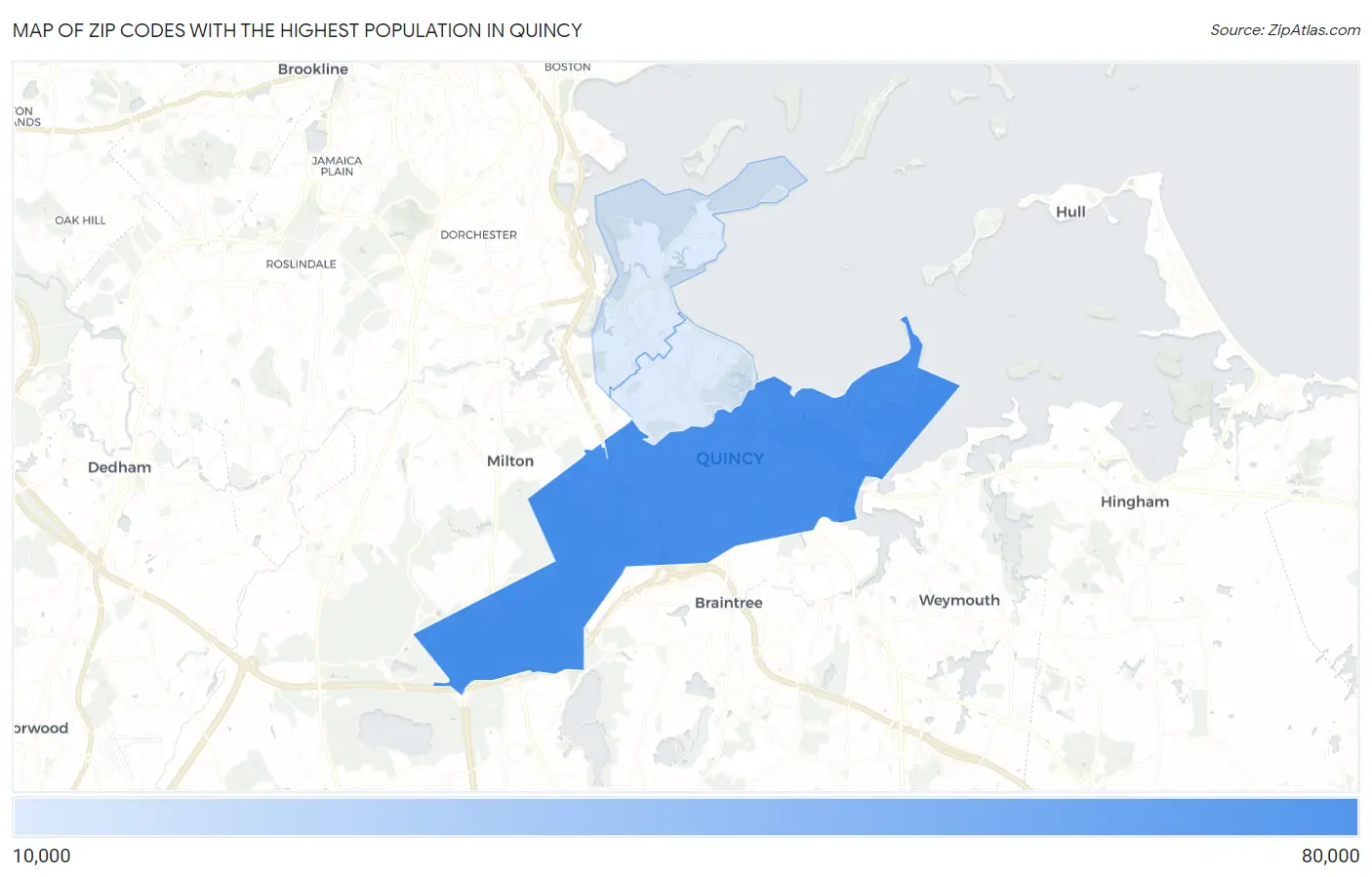 Zip Codes with the Highest Population in Quincy Map