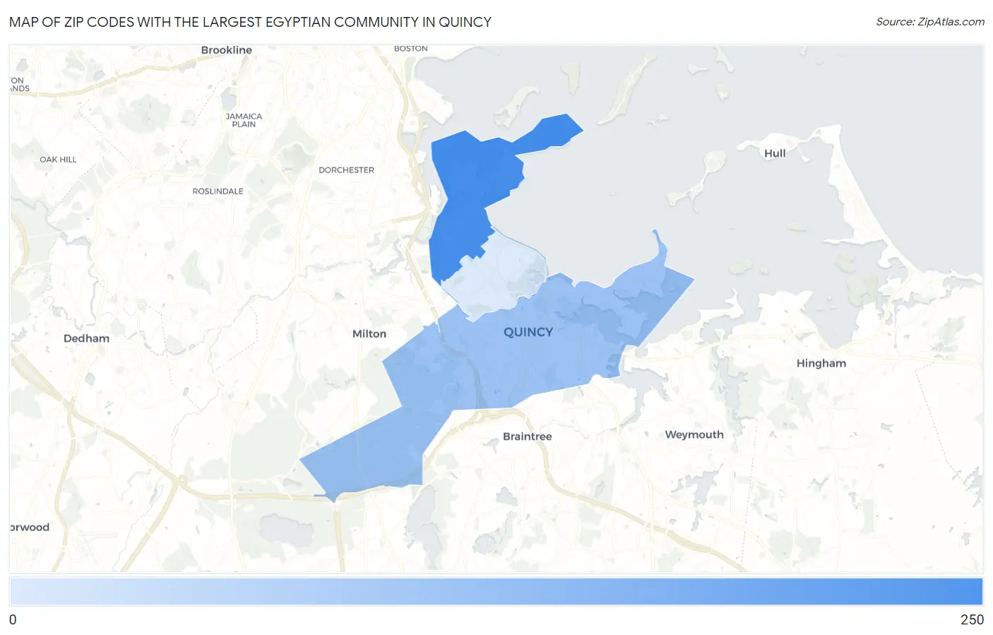 Zip Codes with the Largest Egyptian Community in Quincy Map