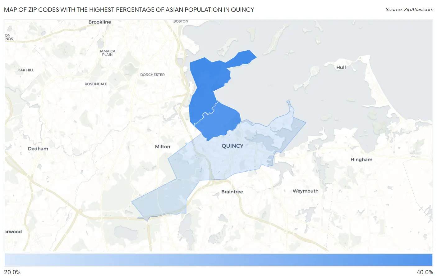 Zip Codes with the Highest Percentage of Asian Population in Quincy Map