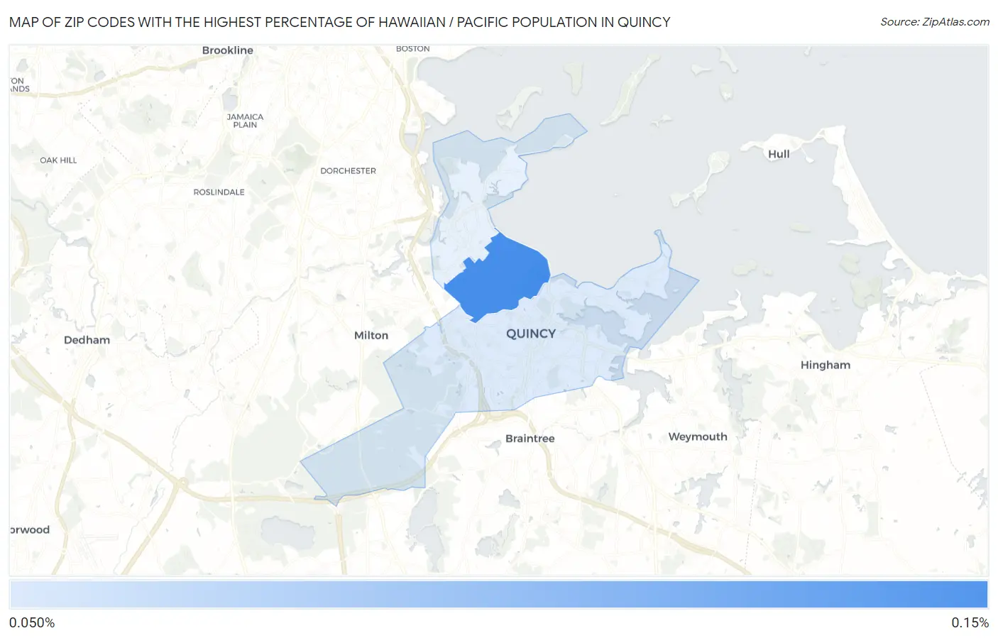 Zip Codes with the Highest Percentage of Hawaiian / Pacific Population in Quincy Map