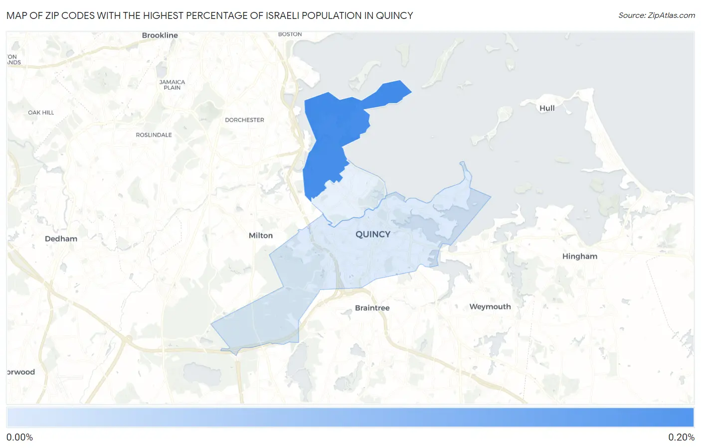 Zip Codes with the Highest Percentage of Israeli Population in Quincy Map