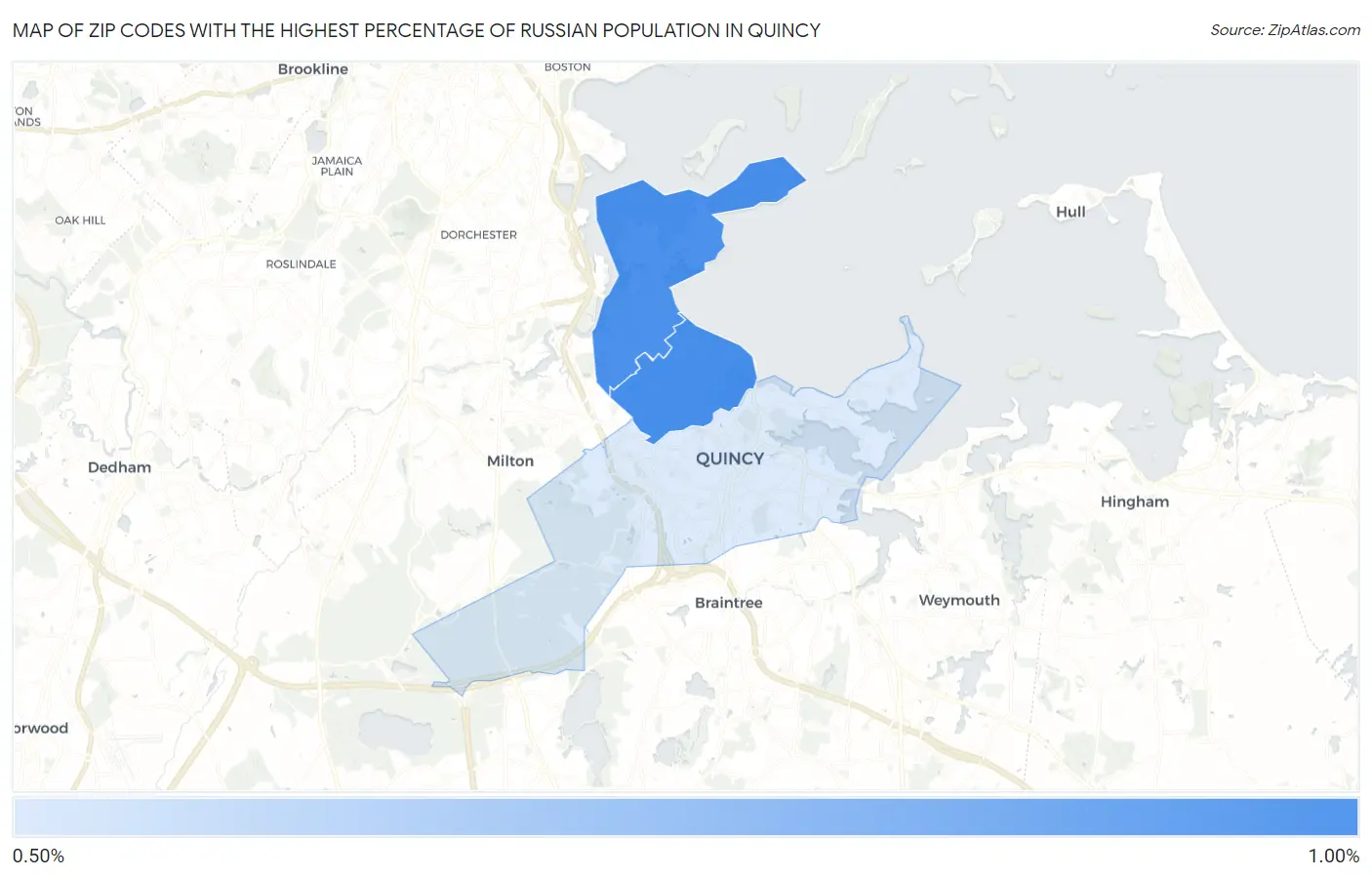 Zip Codes with the Highest Percentage of Russian Population in Quincy Map