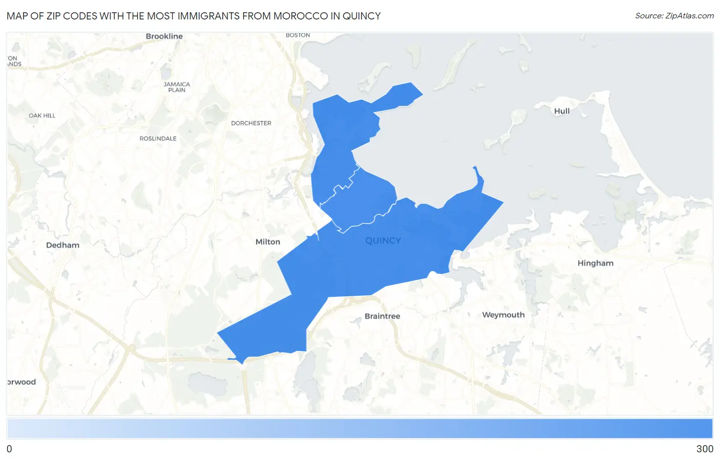 Zip Codes with the Most Immigrants from Morocco in Quincy Map