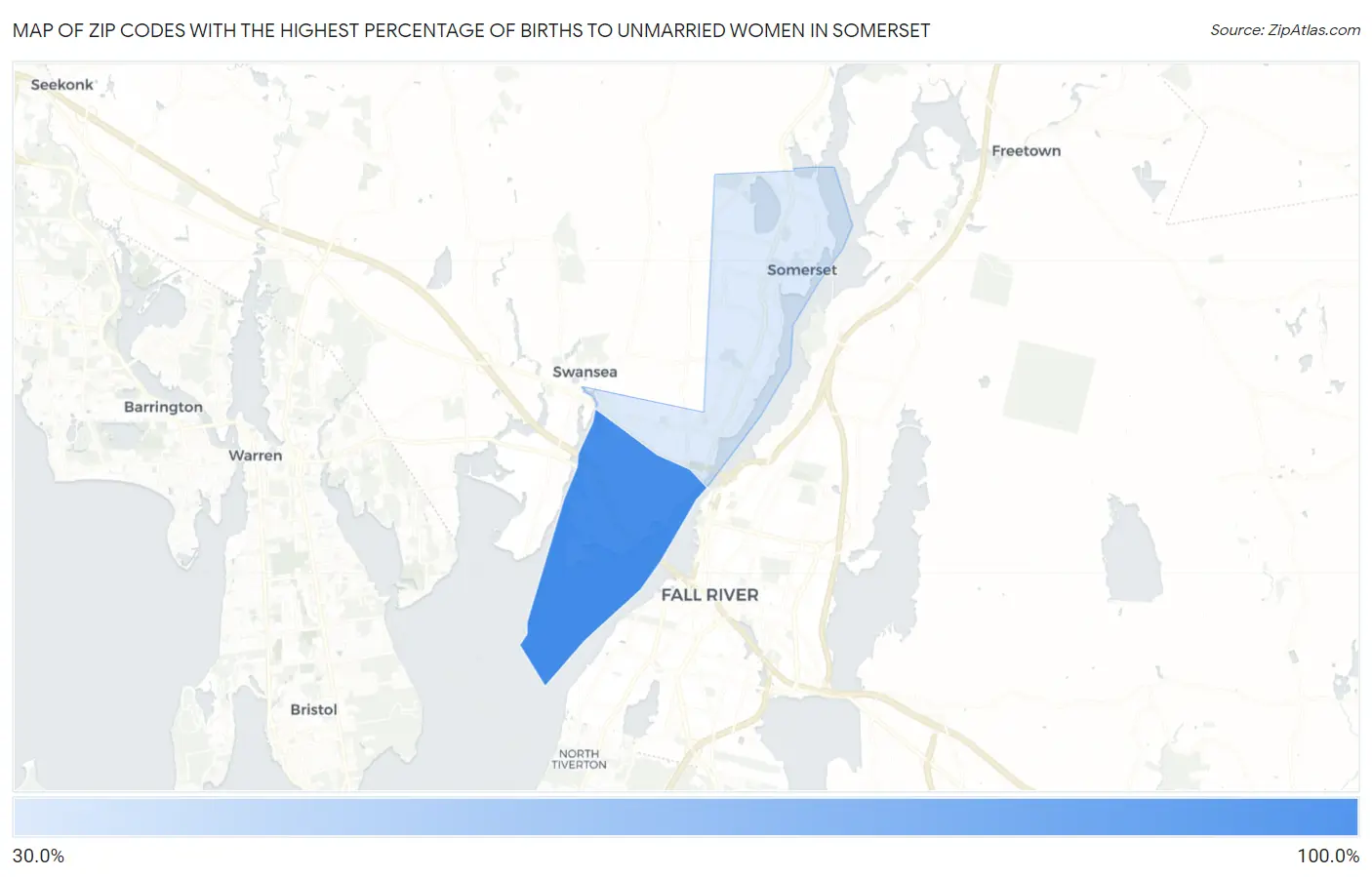 Zip Codes with the Highest Percentage of Births to Unmarried Women in Somerset Map