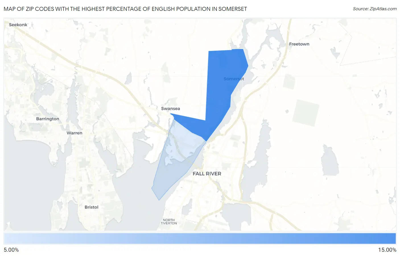 Zip Codes with the Highest Percentage of English Population in Somerset Map