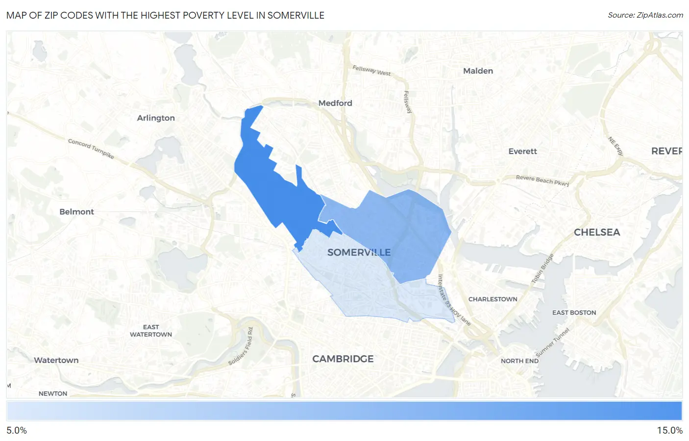 Zip Codes with the Highest Poverty Level in Somerville Map