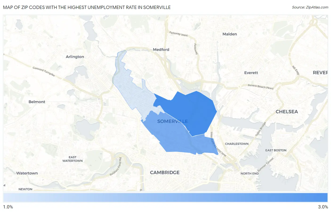 Zip Codes with the Highest Unemployment Rate in Somerville Map