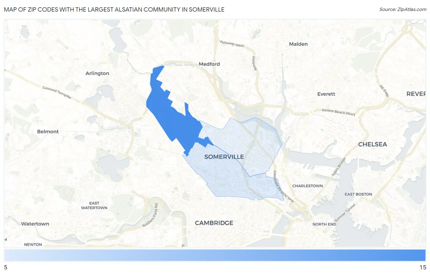 Zip Codes with the Largest Alsatian Community in Somerville Map