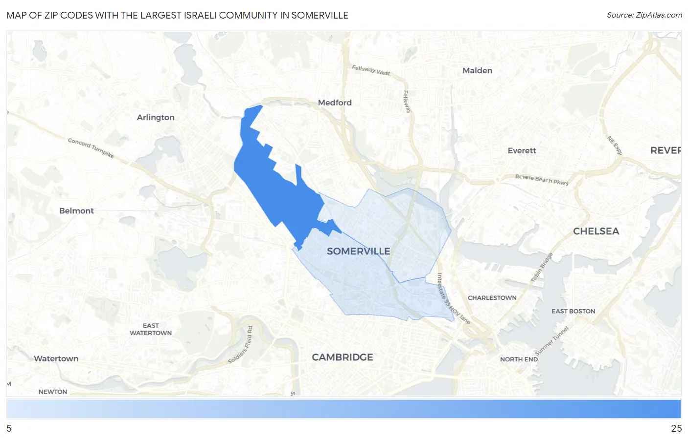 Zip Codes with the Largest Israeli Community in Somerville Map