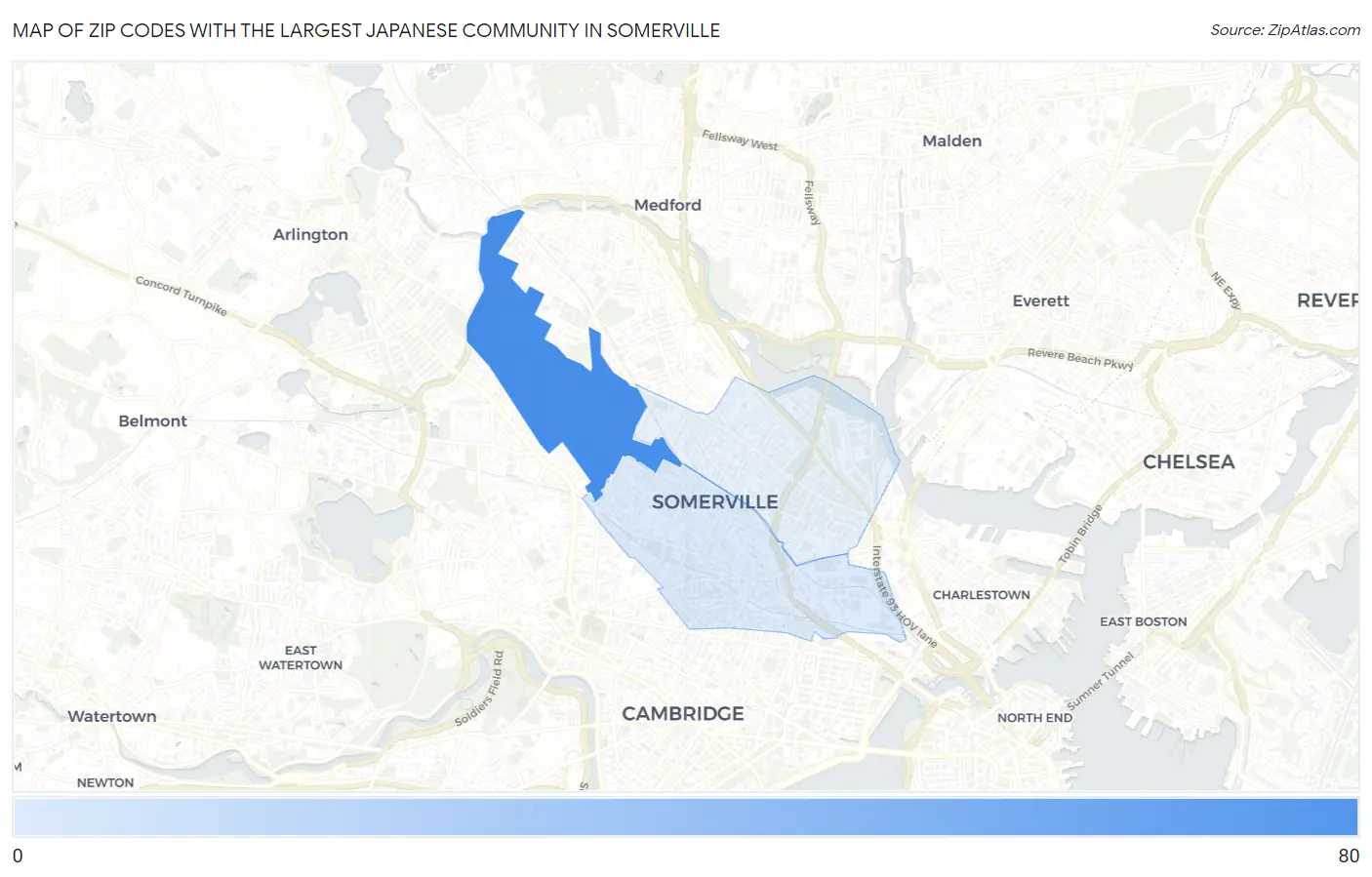 Zip Codes with the Largest Japanese Community in Somerville Map