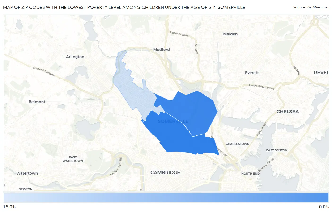 Zip Codes with the Lowest Poverty Level Among Children Under the Age of 5 in Somerville Map
