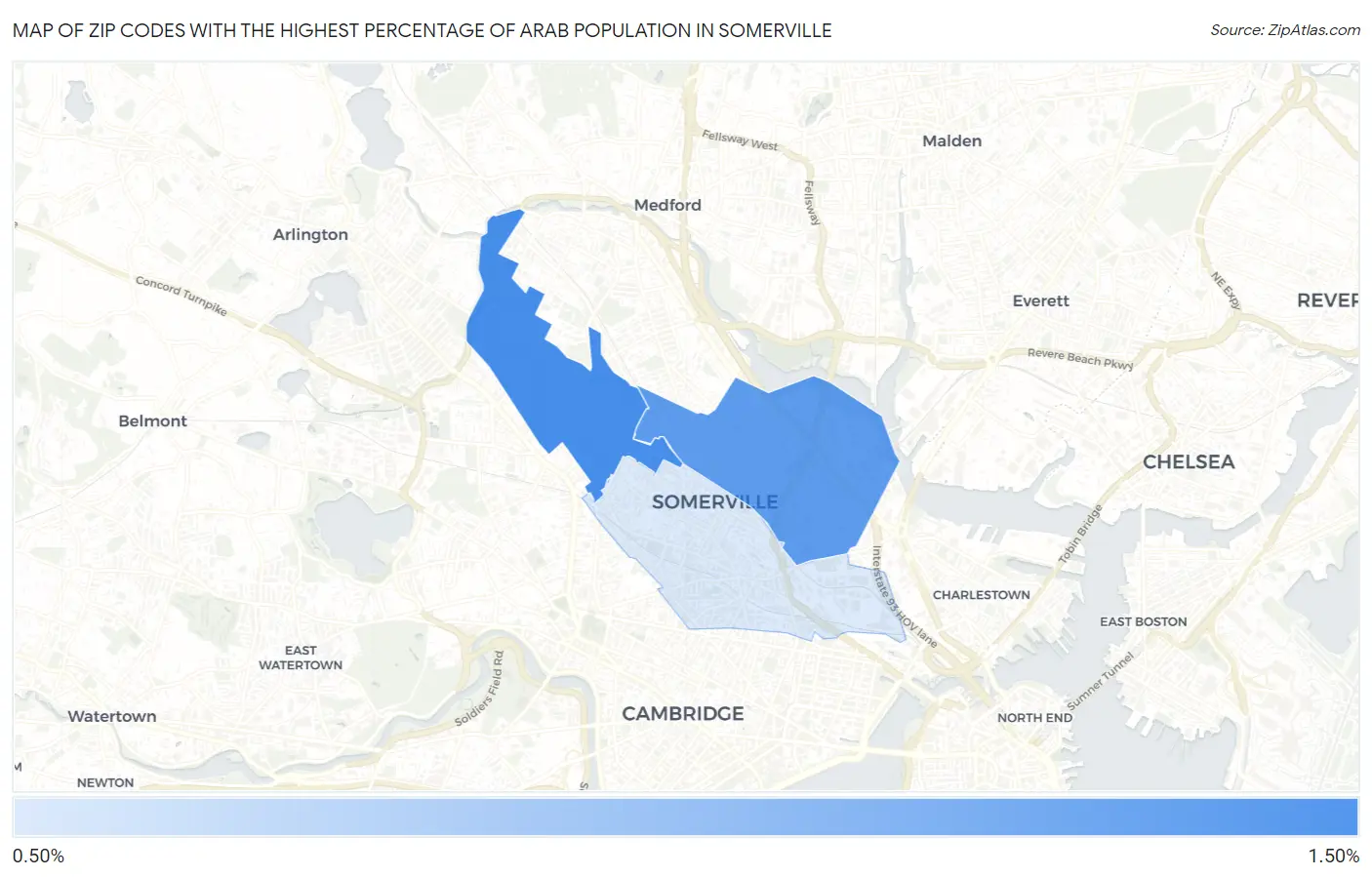 Zip Codes with the Highest Percentage of Arab Population in Somerville Map