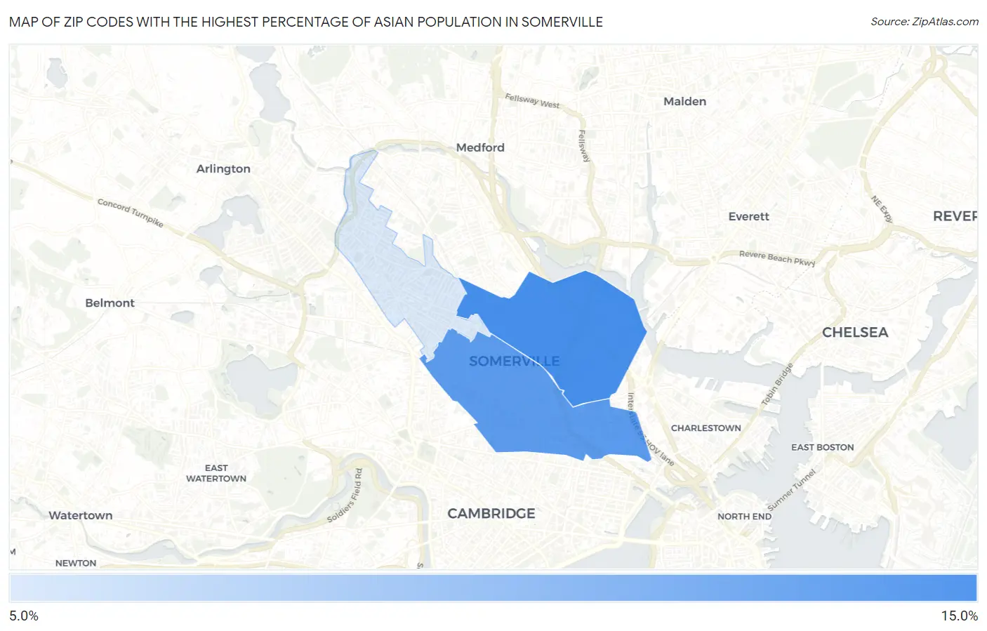 Zip Codes with the Highest Percentage of Asian Population in Somerville Map