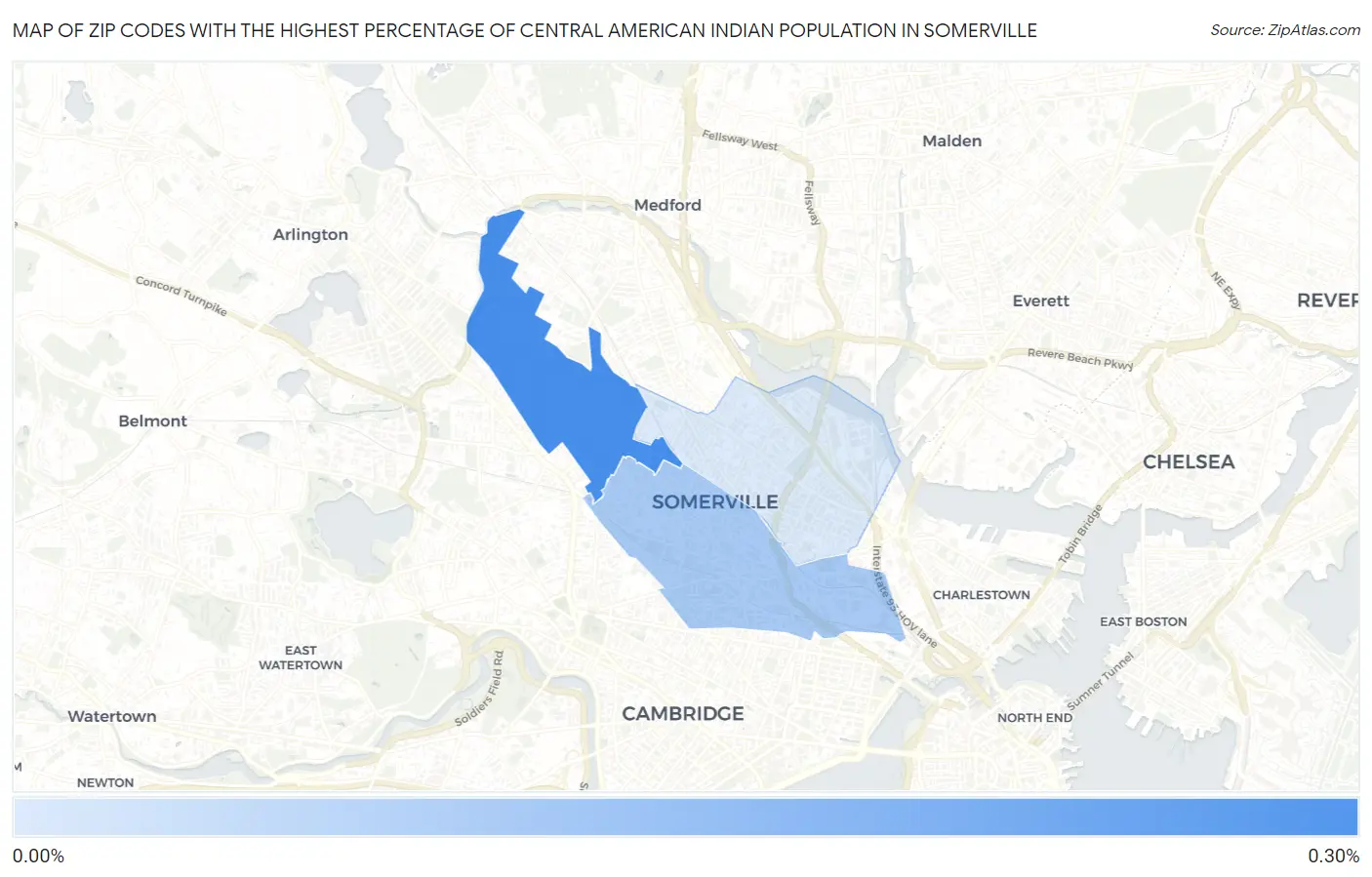 Zip Codes with the Highest Percentage of Central American Indian Population in Somerville Map