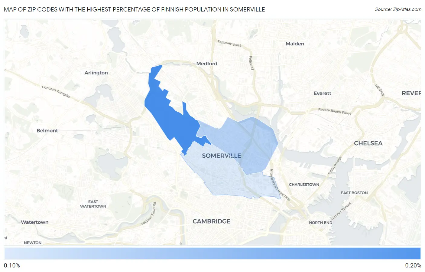 Zip Codes with the Highest Percentage of Finnish Population in Somerville Map