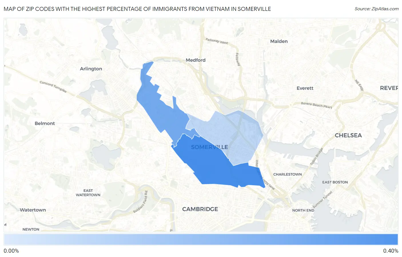 Zip Codes with the Highest Percentage of Immigrants from Vietnam in Somerville Map