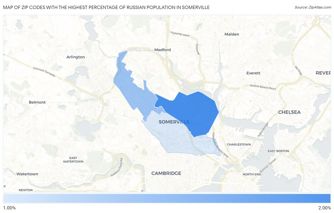 Zip Codes with the Highest Percentage of Russian Population in Somerville Map