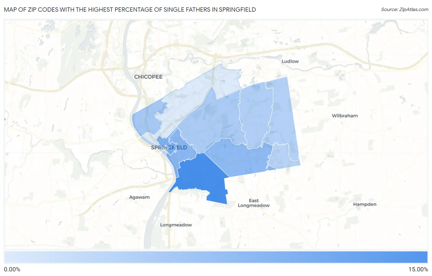 Zip Codes with the Highest Percentage of Single Fathers in Springfield Map
