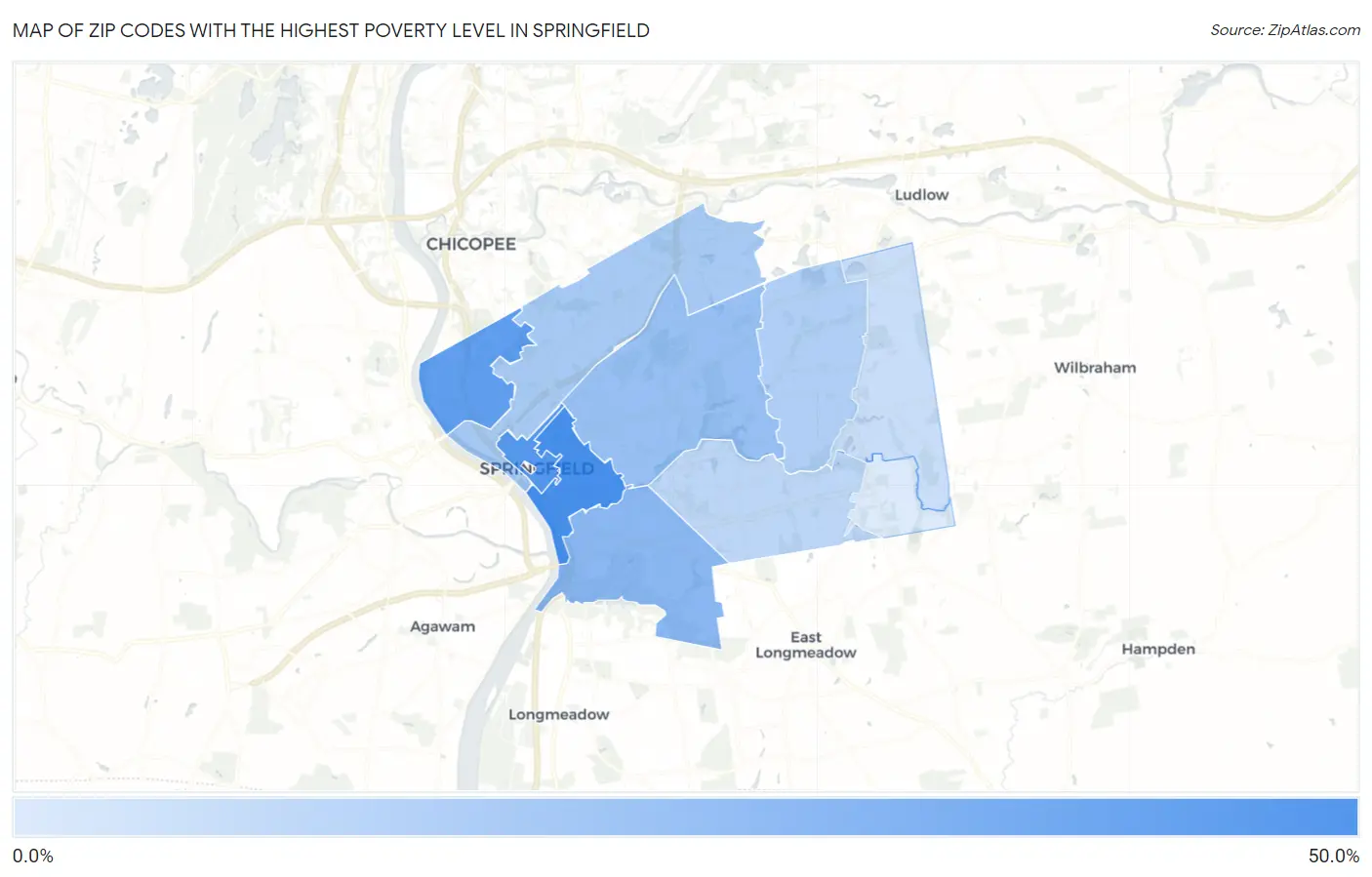 Zip Codes with the Highest Poverty Level in Springfield Map