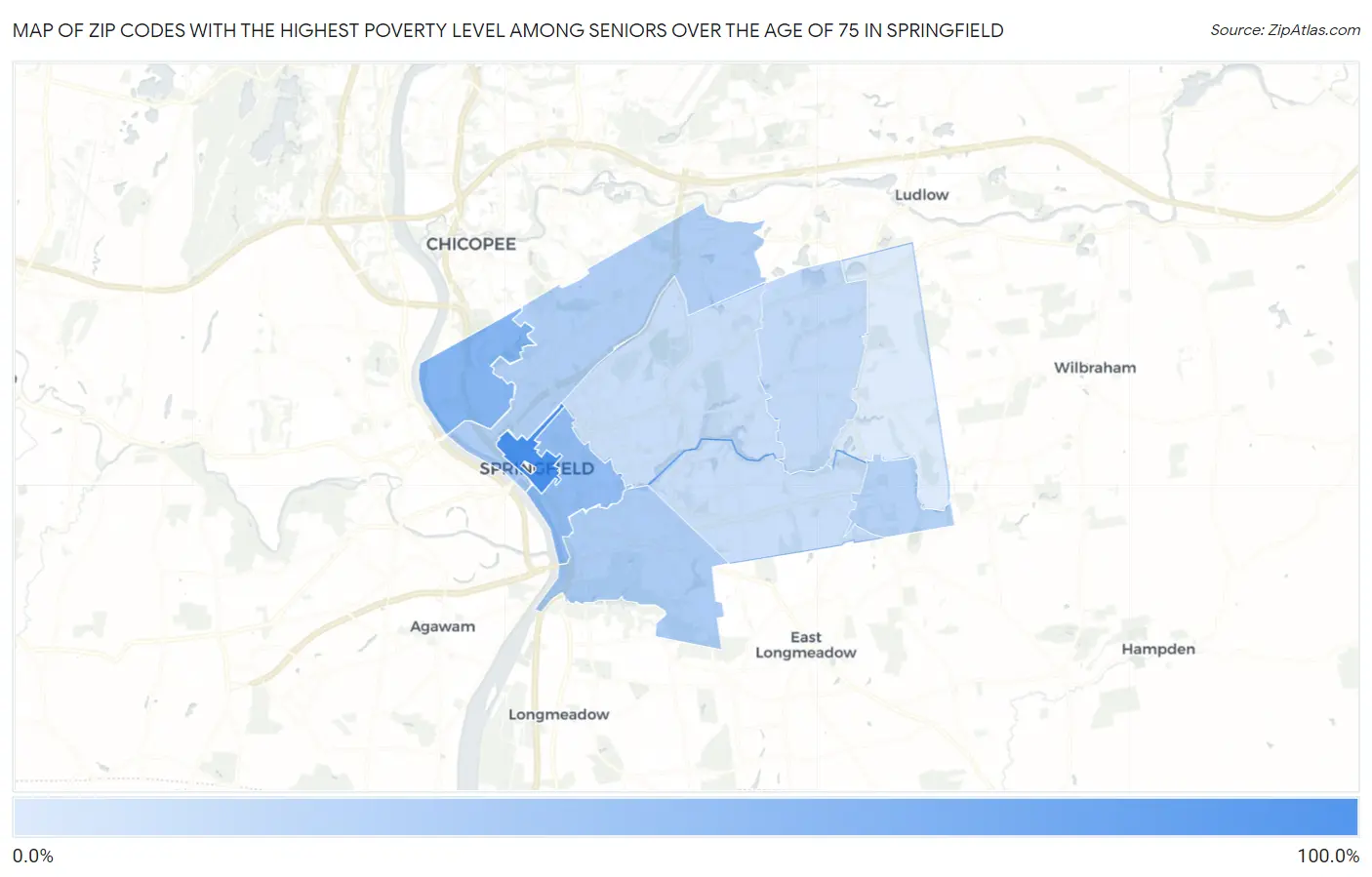 Zip Codes with the Highest Poverty Level Among Seniors Over the Age of 75 in Springfield Map