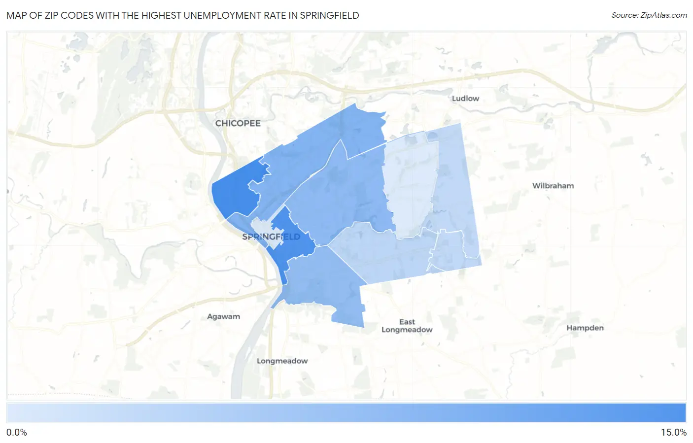 Zip Codes with the Highest Unemployment Rate in Springfield Map