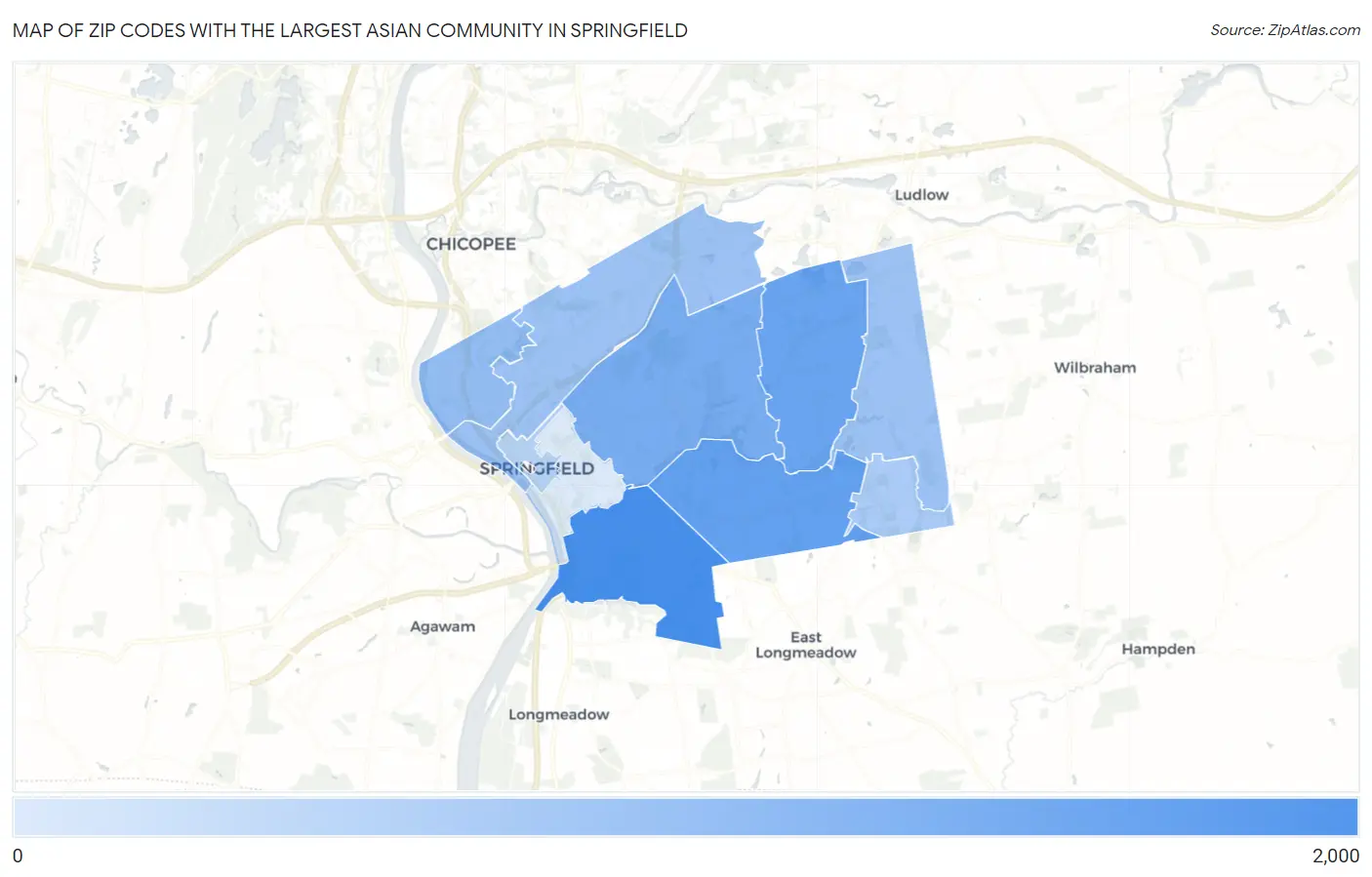 Zip Codes with the Largest Asian Community in Springfield Map