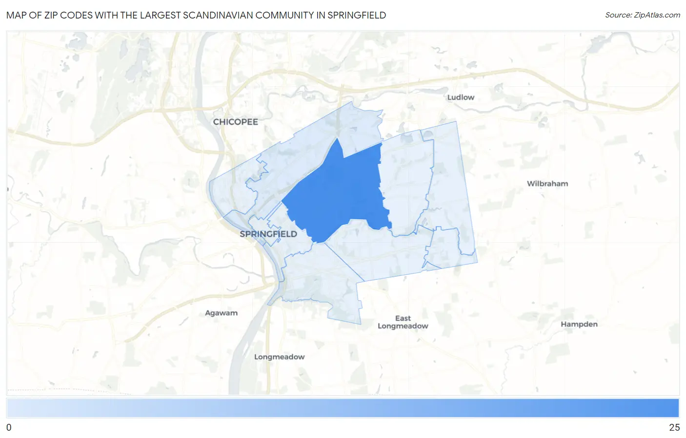 Zip Codes with the Largest Scandinavian Community in Springfield Map