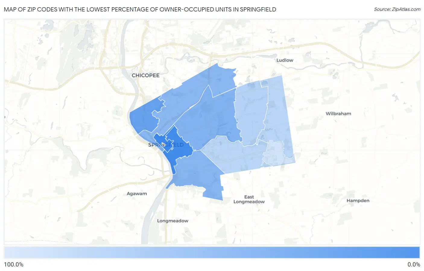 Zip Codes with the Lowest Percentage of Owner-Occupied Units in Springfield Map
