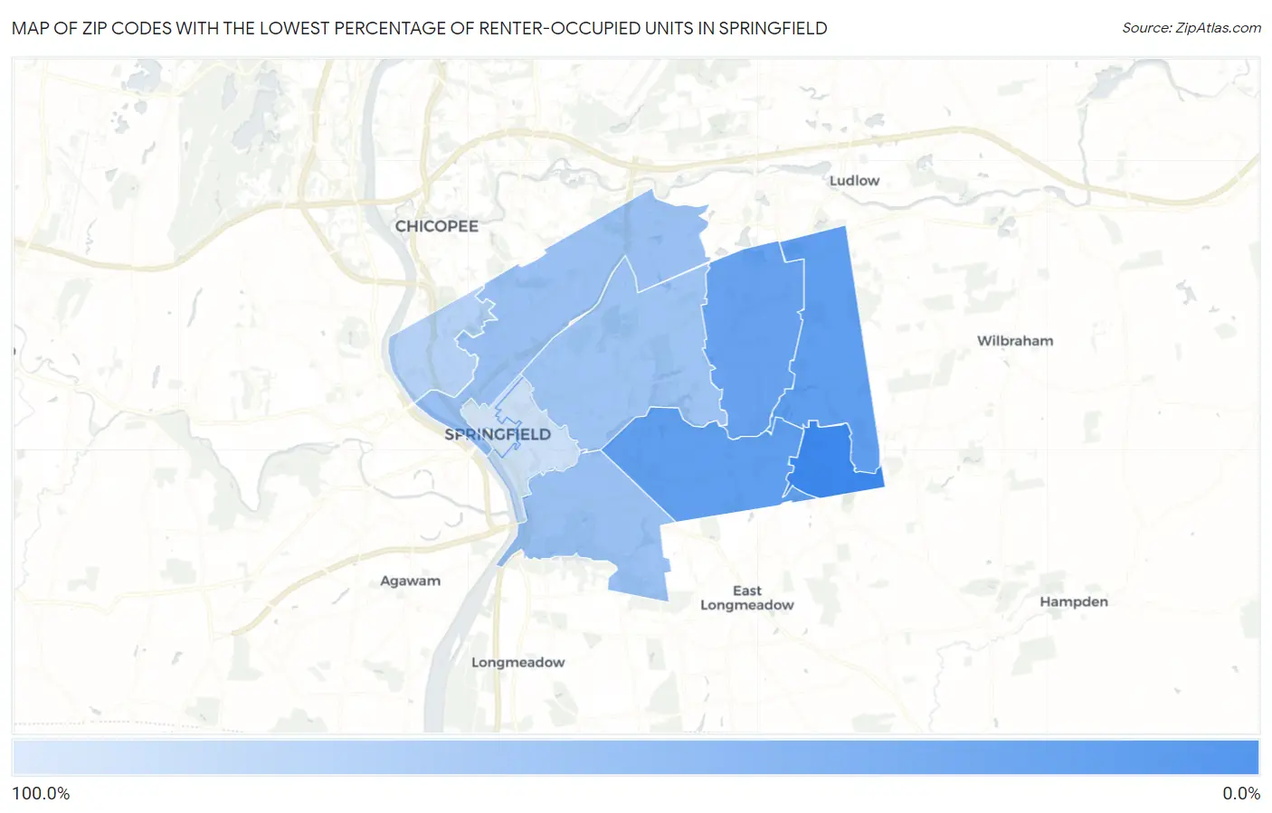 Zip Codes with the Lowest Percentage of Renter-Occupied Units in Springfield Map