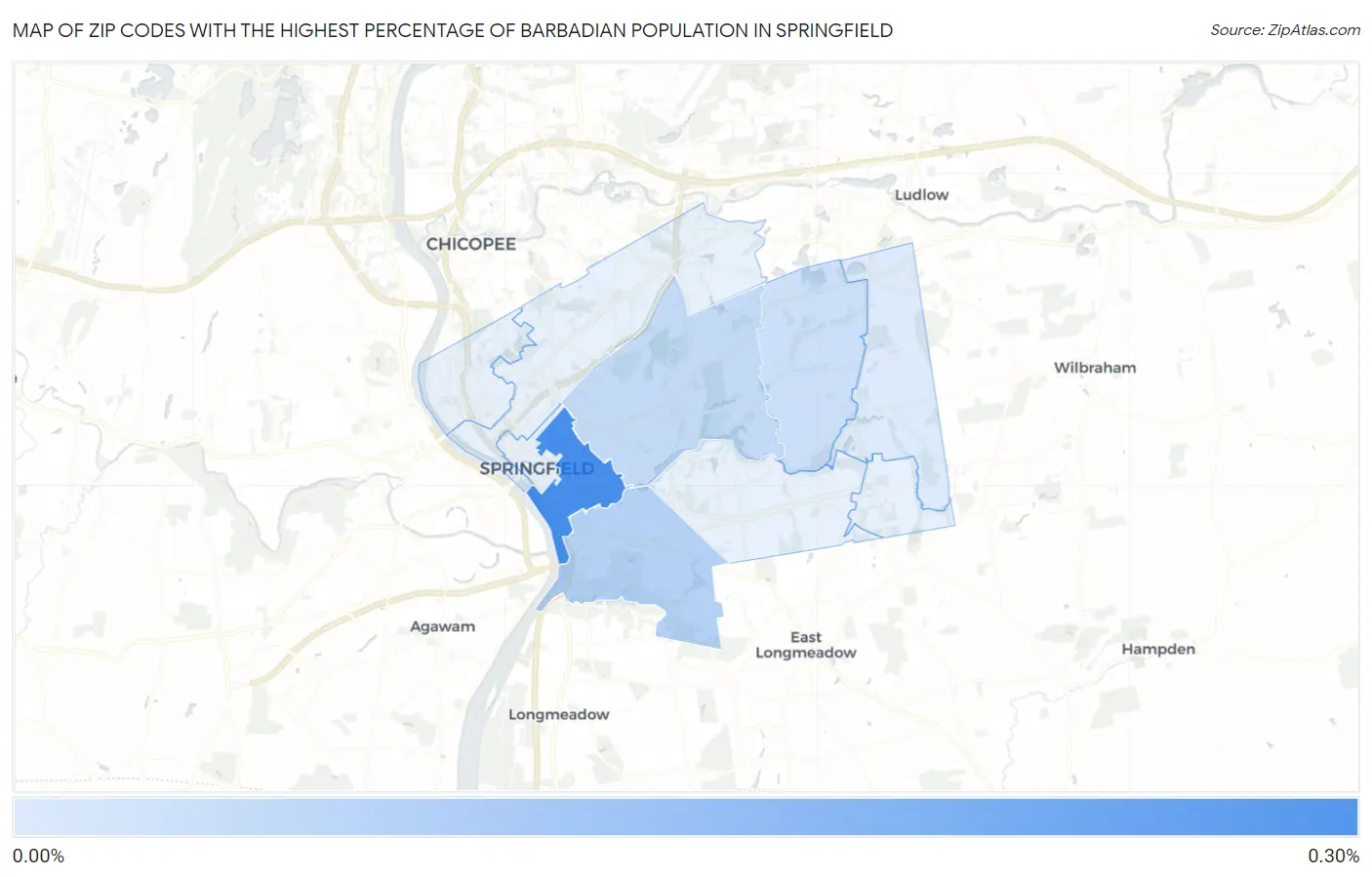 Zip Codes with the Highest Percentage of Barbadian Population in Springfield Map