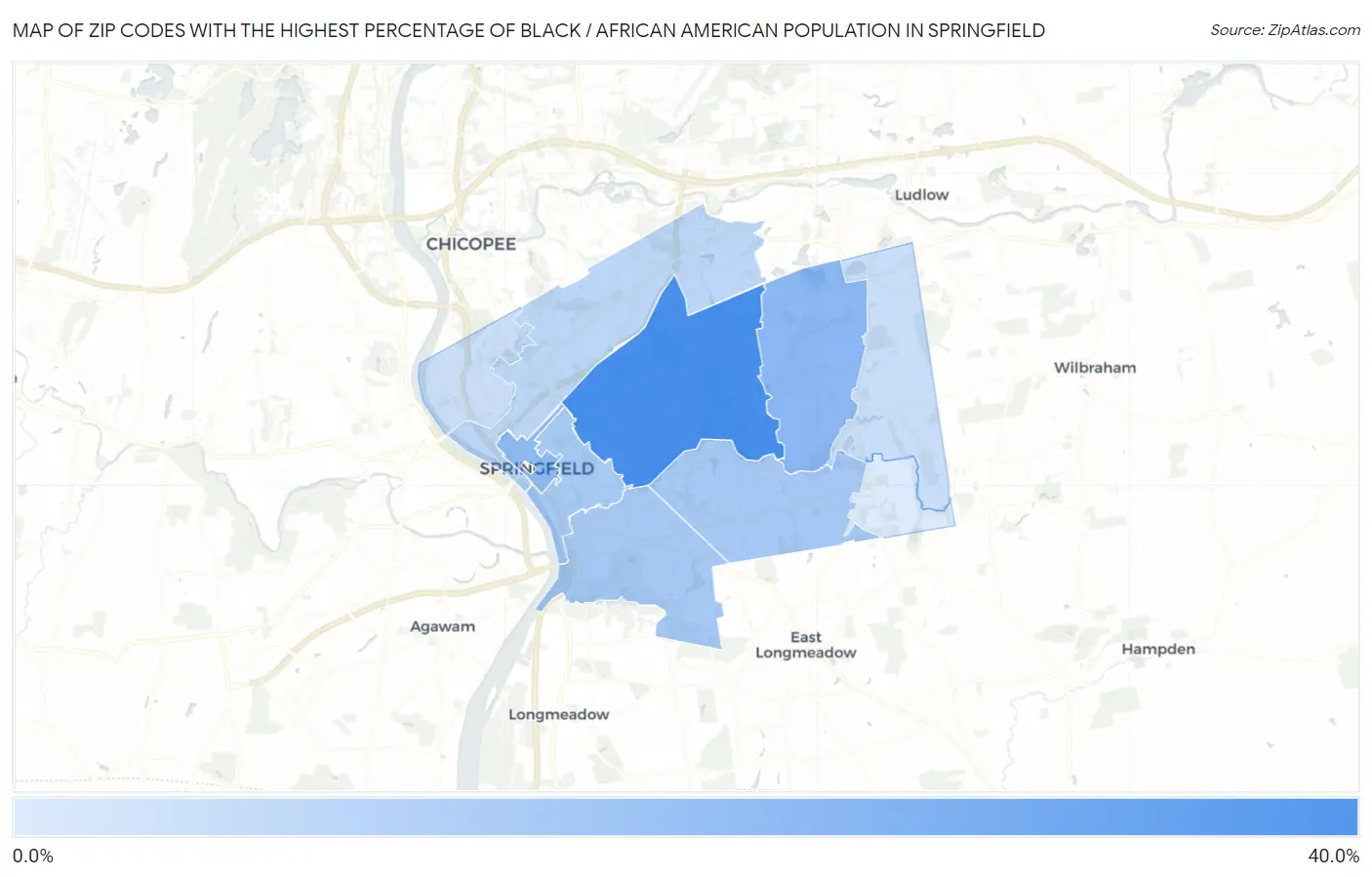 Zip Codes with the Highest Percentage of Black / African American Population in Springfield Map