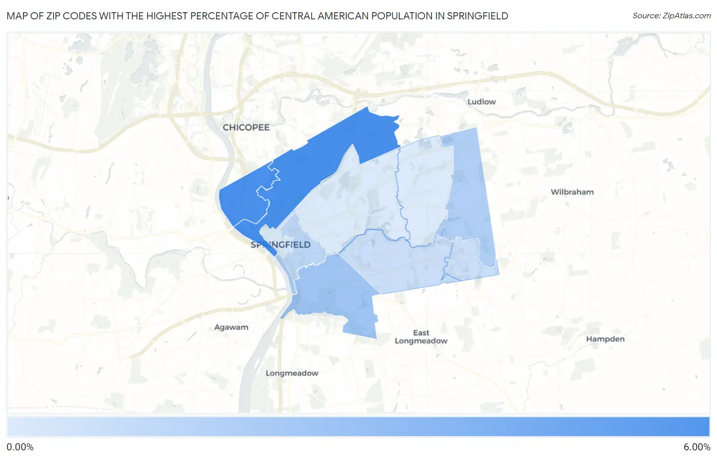 Zip Codes with the Highest Percentage of Central American Population in Springfield Map