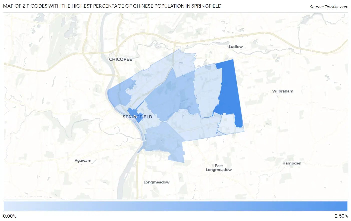 Zip Codes with the Highest Percentage of Chinese Population in Springfield Map