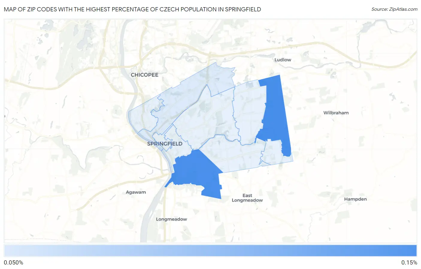 Zip Codes with the Highest Percentage of Czech Population in Springfield Map