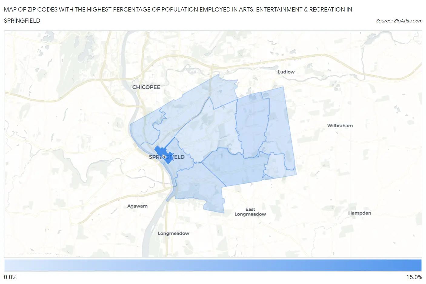 Zip Codes with the Highest Percentage of Population Employed in Arts, Entertainment & Recreation in Springfield Map