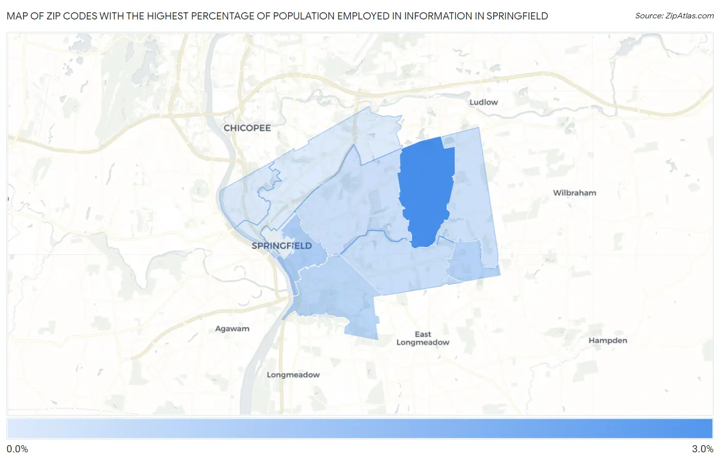 Zip Codes with the Highest Percentage of Population Employed in Information in Springfield Map