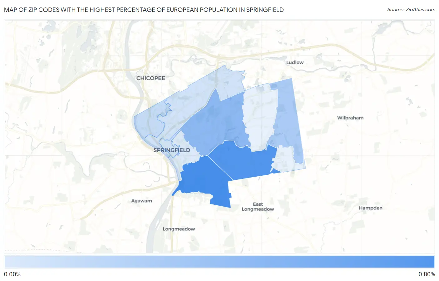Zip Codes with the Highest Percentage of European Population in Springfield Map