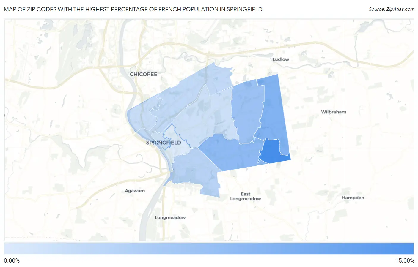 Zip Codes with the Highest Percentage of French Population in Springfield Map