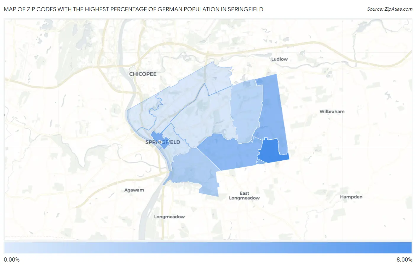 Zip Codes with the Highest Percentage of German Population in Springfield Map