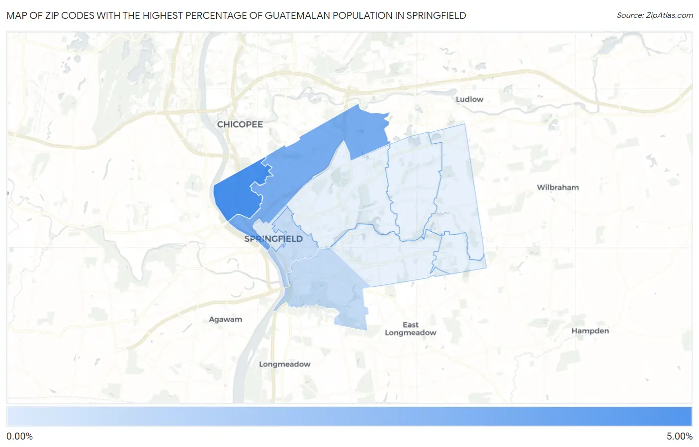 Zip Codes with the Highest Percentage of Guatemalan Population in Springfield Map