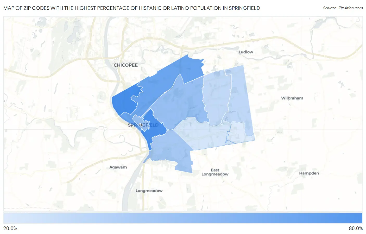 Zip Codes with the Highest Percentage of Hispanic or Latino Population in Springfield Map