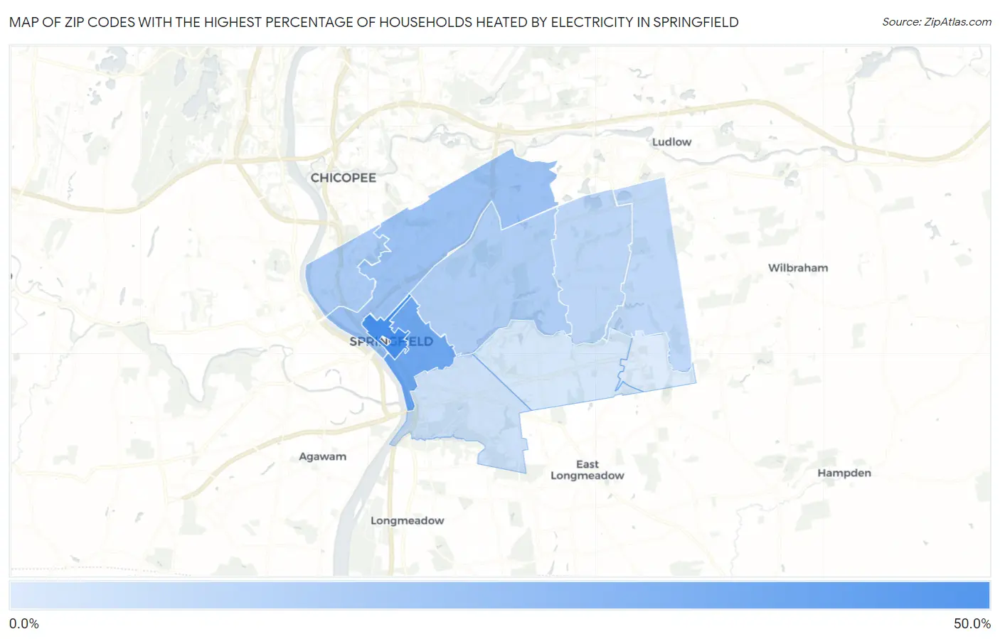 Zip Codes with the Highest Percentage of Households Heated by Electricity in Springfield Map