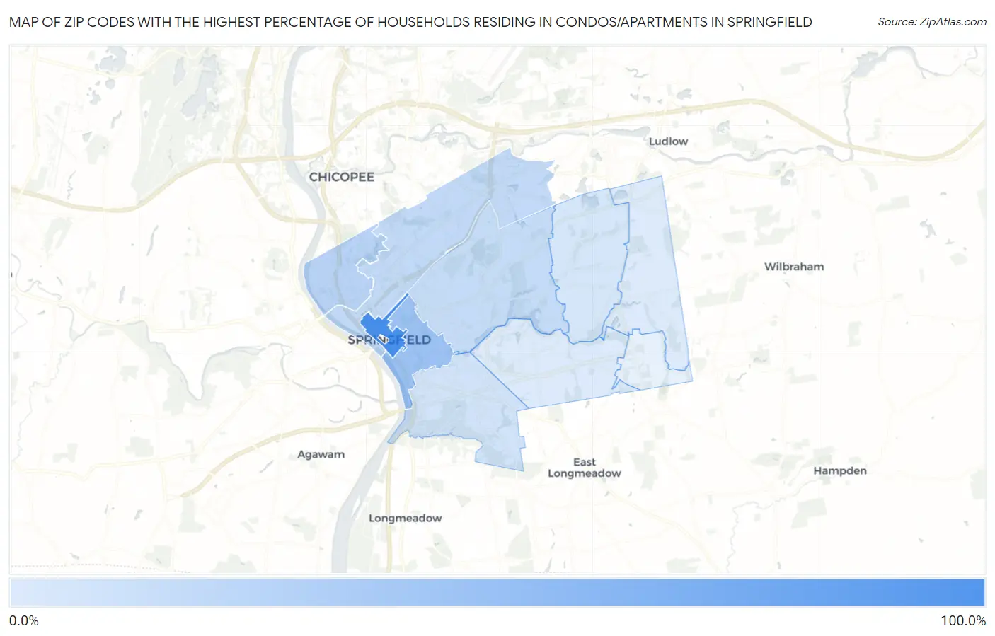 Zip Codes with the Highest Percentage of Households Residing in Condos/Apartments in Springfield Map