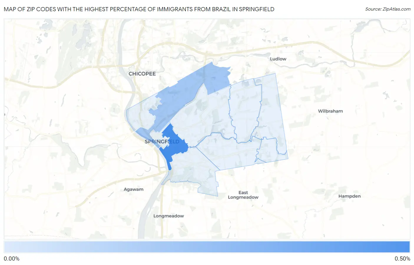 Zip Codes with the Highest Percentage of Immigrants from Brazil in Springfield Map