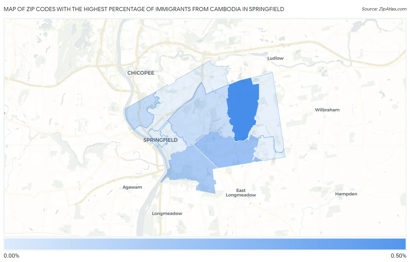 Zip Codes with the Highest Percentage of Immigrants from Cambodia in Springfield Map