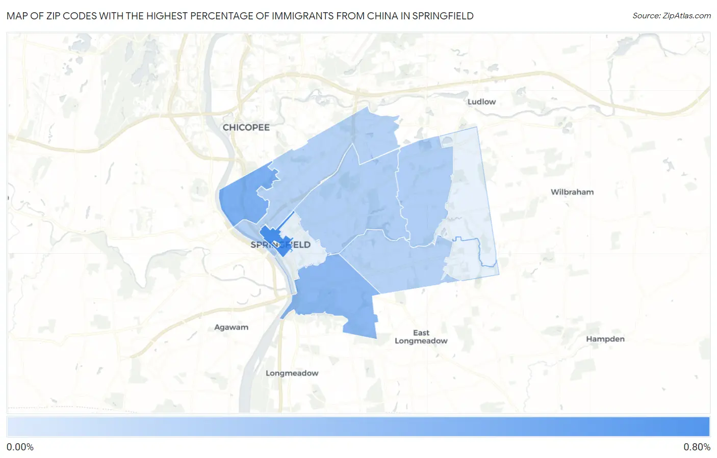 Zip Codes with the Highest Percentage of Immigrants from China in Springfield Map